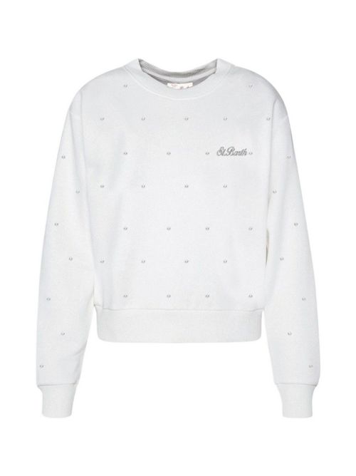 felpa donna con strass bianco MC2 Saint Barth | CASEYSB-01N ALL OVER STRASS EMB